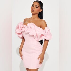 Pink Ruffle Mini Dress Off Shoulder Bodycon Glam